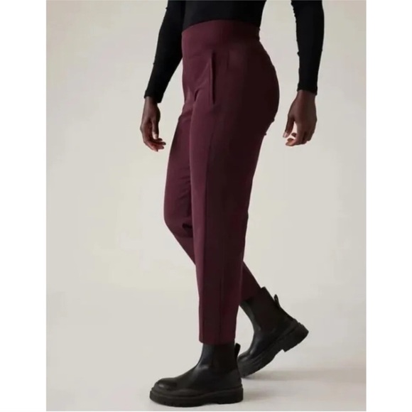 Athleta Endless Satin Side Stripe Pant Spiced Cabarnet Burgundy Size 10 - Picture 2 of 13